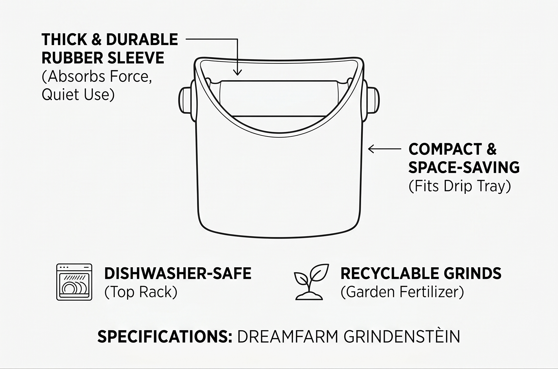 Dreamfarm Grindenstèin Sturdy, Compact, Modern Space-Saving Espresso Coffee Grind Knock Box - Black