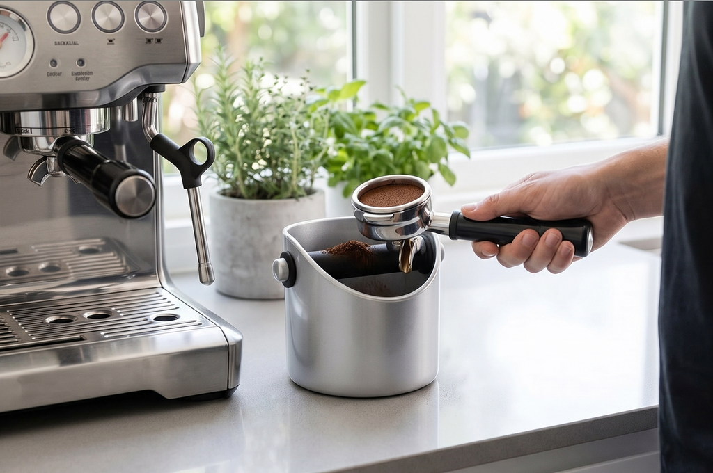 Dreamfarm Grindenstèin Sturdy, Compact, Modern Space-Saving Espresso Coffee Grind Knock Box - Silver