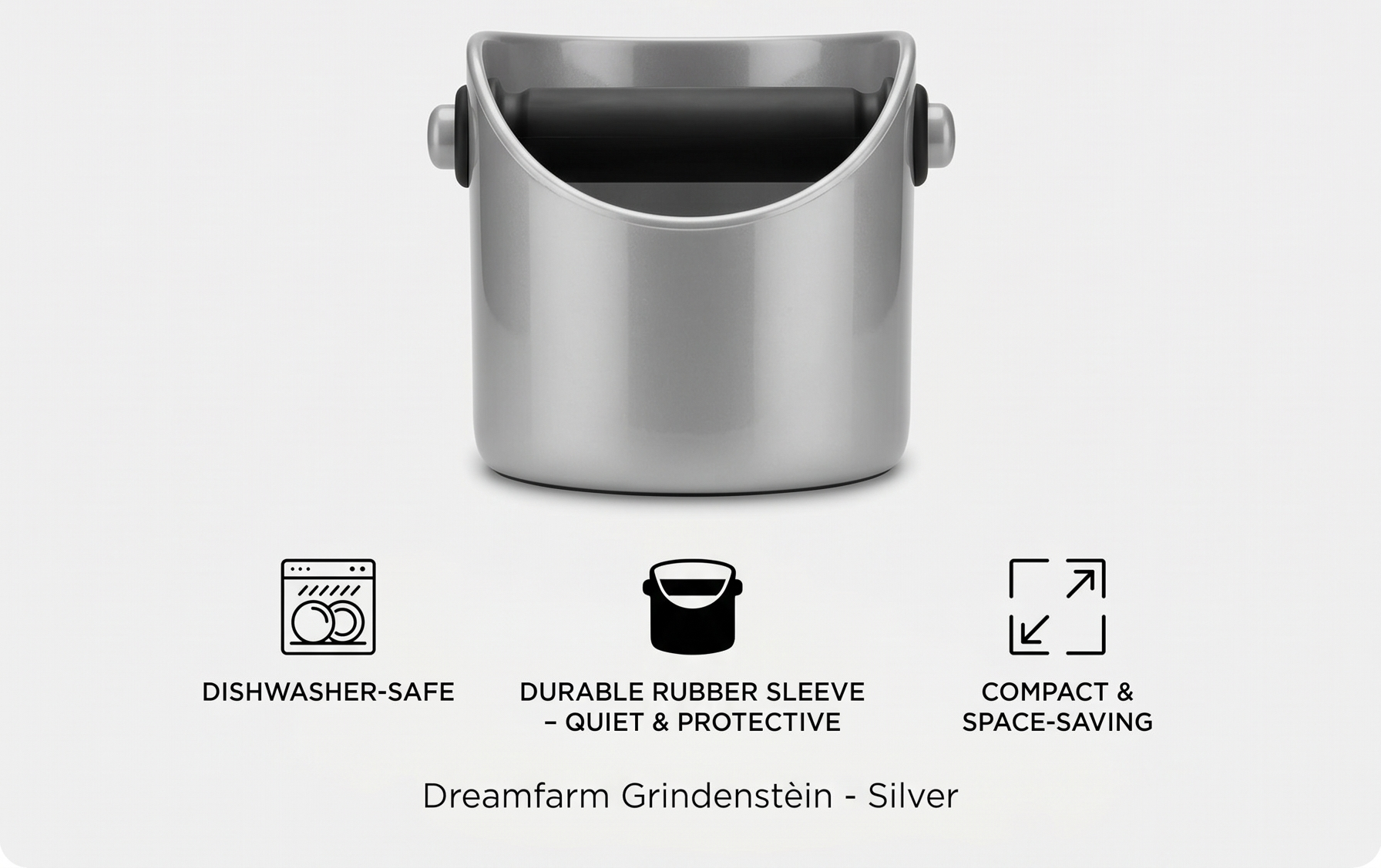 Dreamfarm Grindenstèin Sturdy, Compact, Modern Space-Saving Espresso Coffee Grind Knock Box - Silver