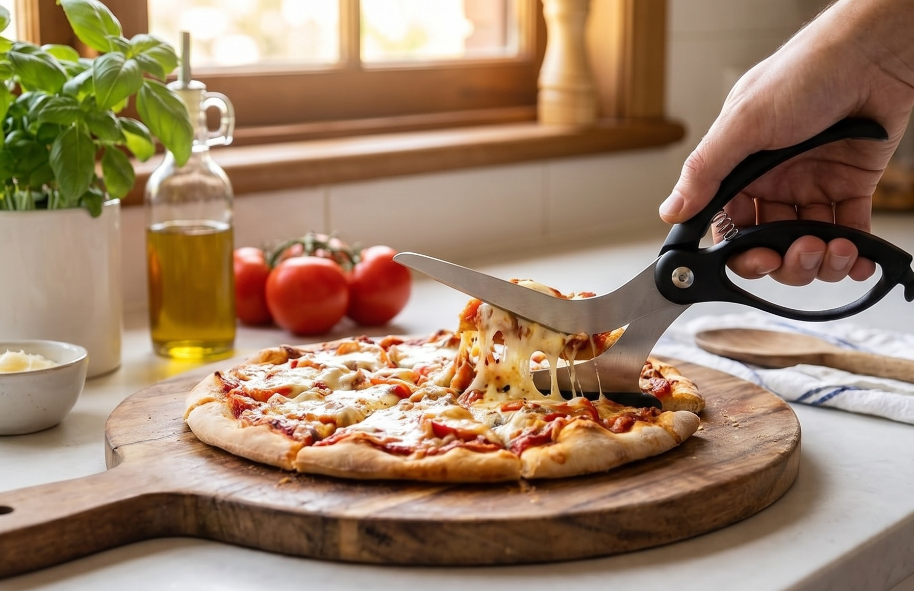 Dreamfarm Scizza 2-In-1 Easy Ergonomic Pizza Scissors with Stainless Steel Pizza Cutter Blades & Non-Stick Slice Server - Black