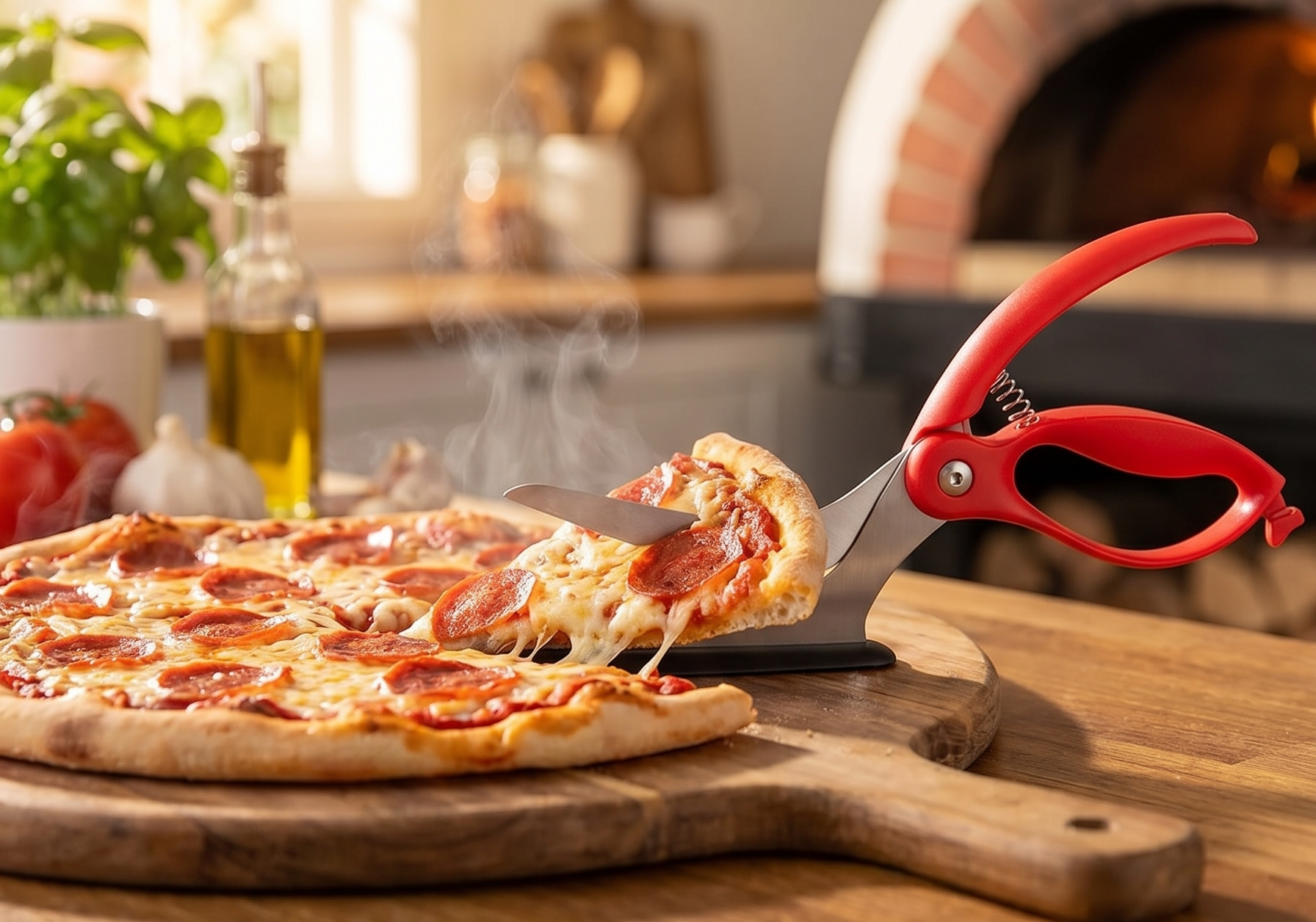 Dreamfarm Scizza 2-In-1 Easy Ergonomic Pizza Scissors with Stainless Steel Pizza Cutter Blades & Non-Stick Slice Server - Red