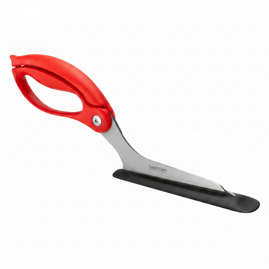 Dreamfarm Scizza 2-In-1 Easy Ergonomic Pizza Scissors with Stainless Steel Pizza Cutter Blades & Non-Stick Slice Server - Red