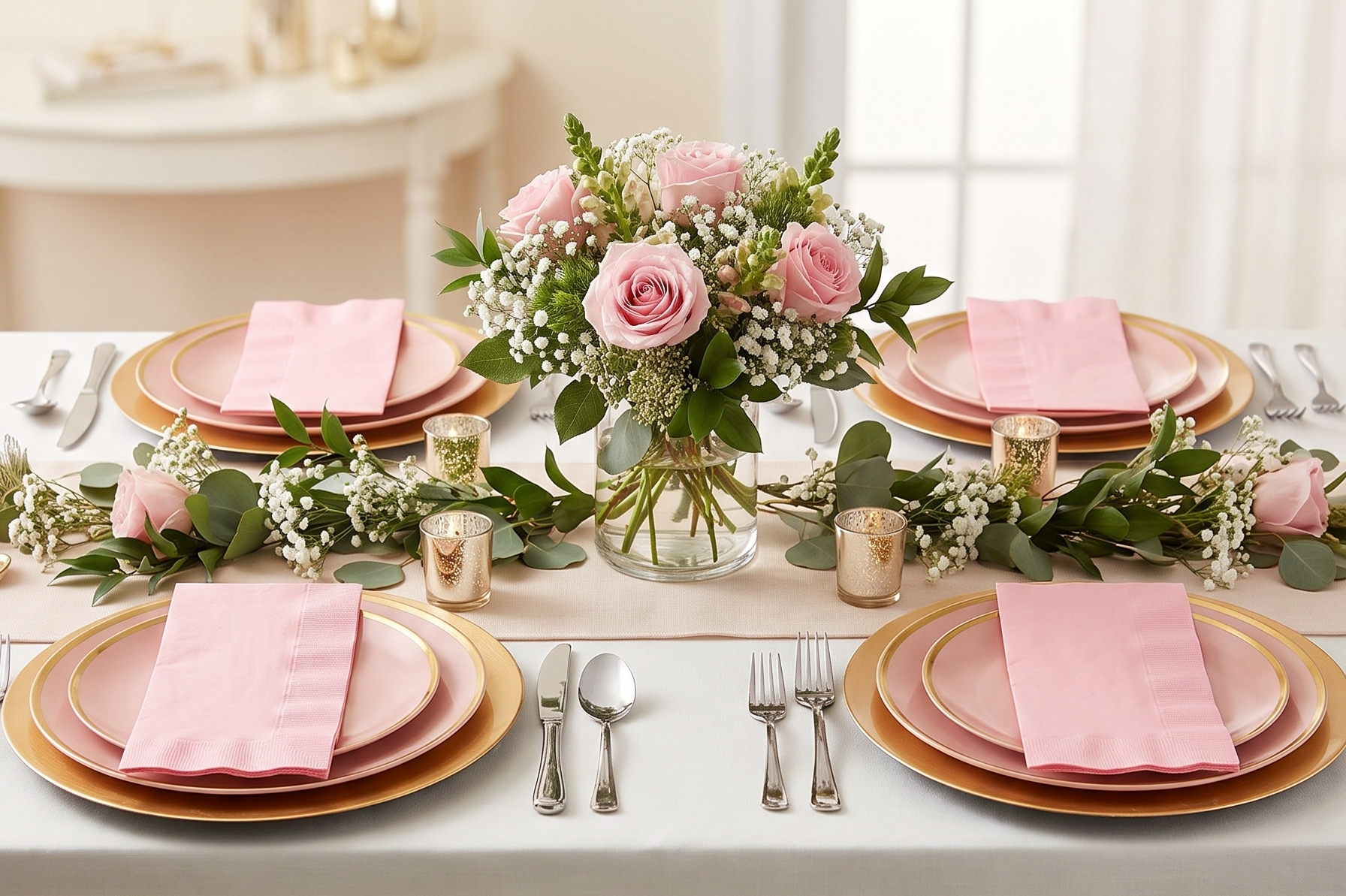 Creative Converting 50-Count Touch of Color Paper Dinner Napkins, Classic Pink