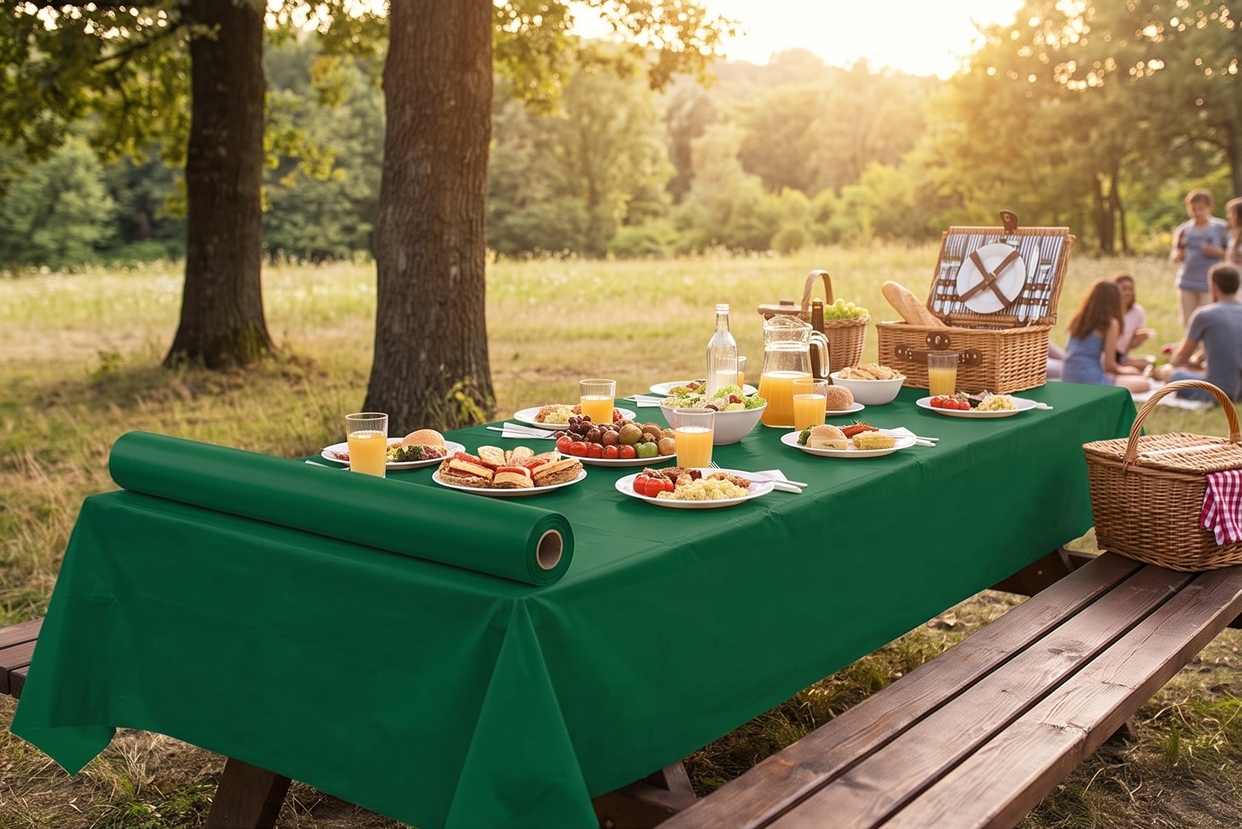 Creative Converting Roll Plastic Table Cover, 100-Feet, Hunter Green