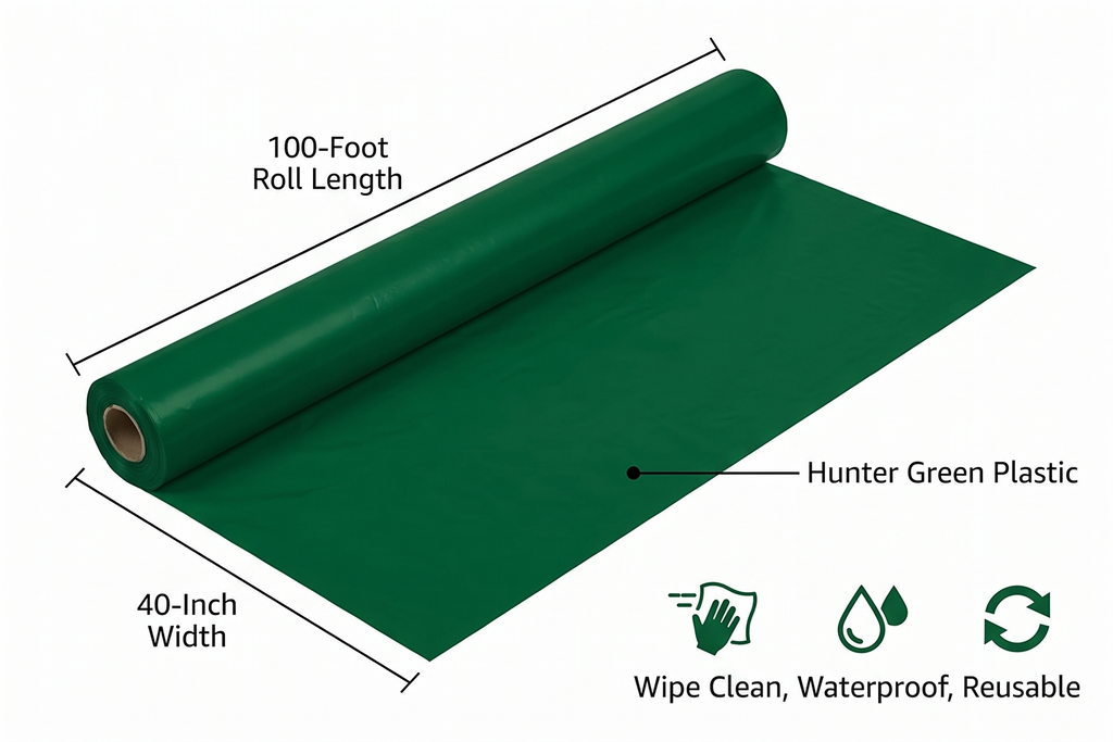Creative Converting Roll Plastic Table Cover, 100-Feet, Hunter Green