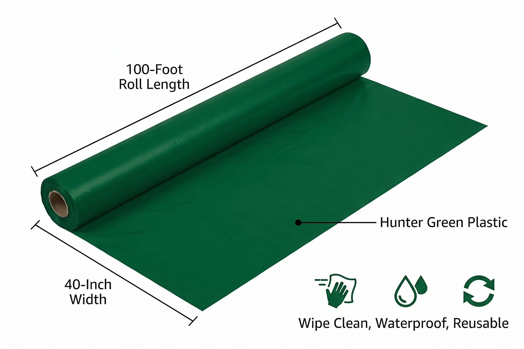 Creative Converting Roll Plastic Table Cover, 100-Feet, Hunter Green