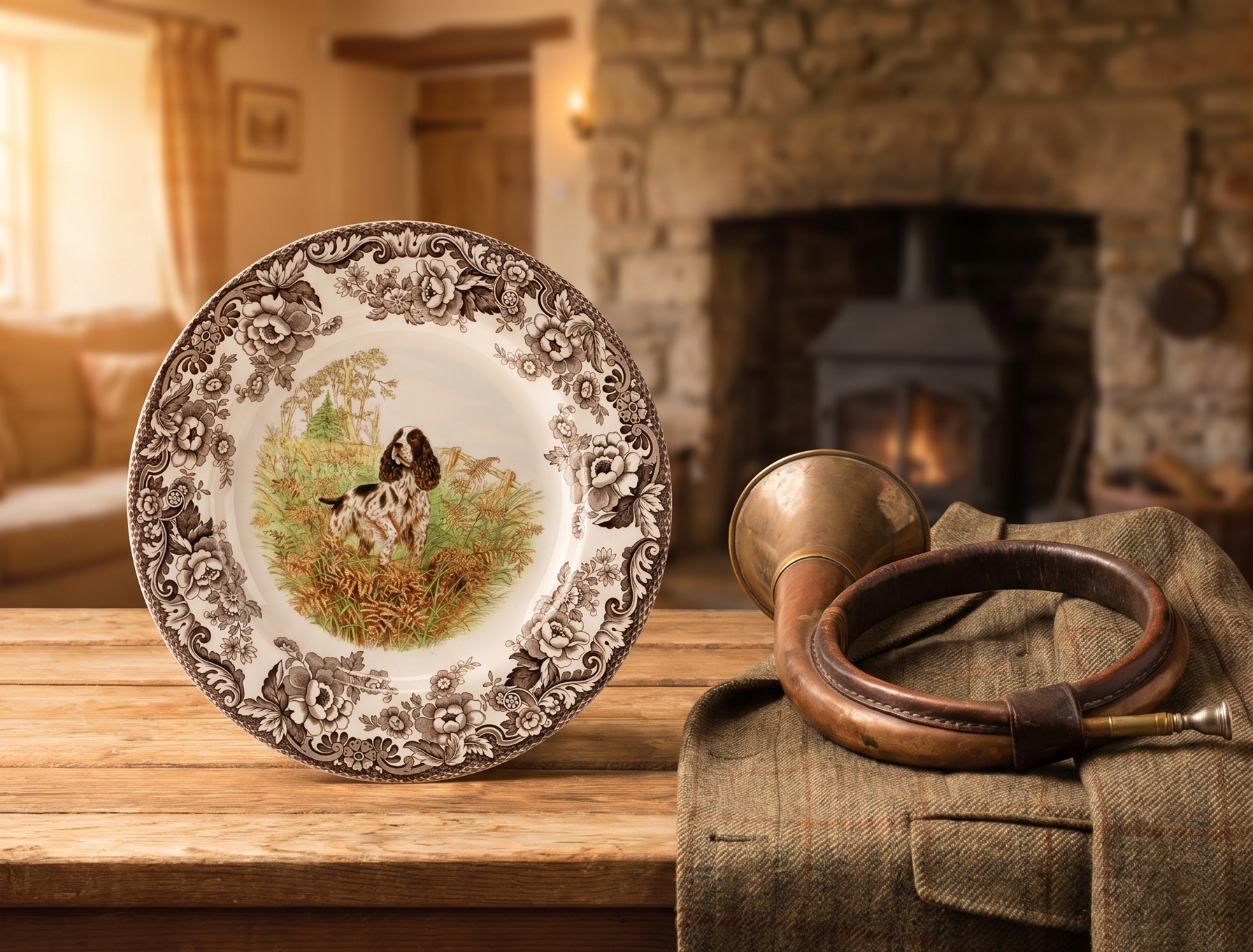 Spode Woodland Hunting Dogs English Springer Spaniel Salad Plate