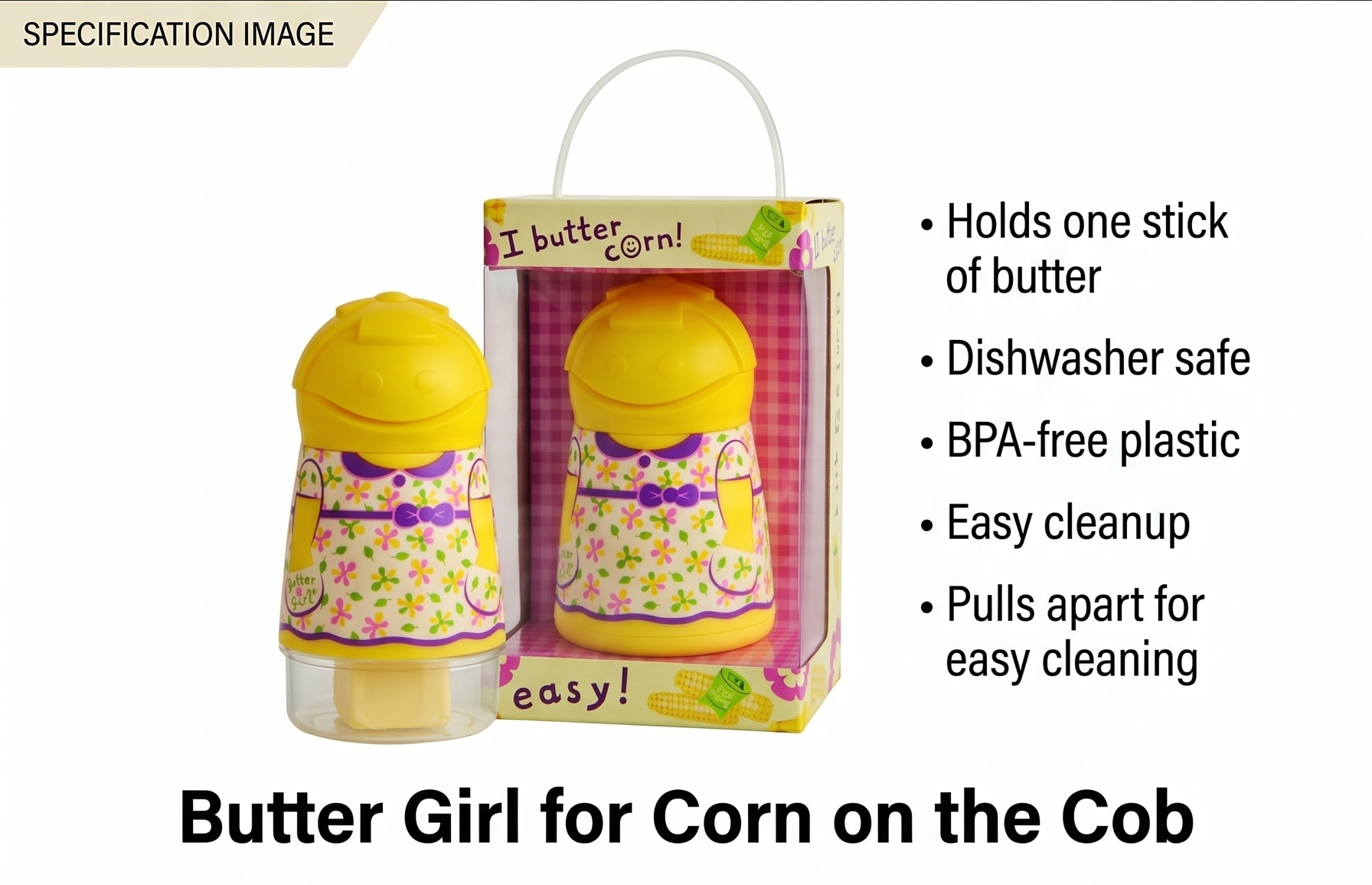 Talisman Designs Girl Keeper & Spreader | Fun & Functional in The Kitchen | Butter Girl for Corn on the Cob | Corn Butter, Spreader | Butter Stick Holder | Yellow