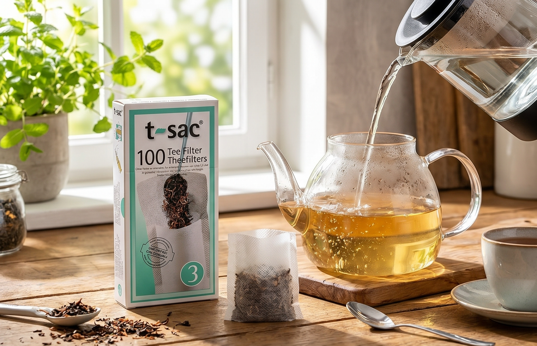 T-Sac Tea Filter Bags, Disposable Tea Infuser, Number 3-Size, 3 to 8-Cup Capacity, Set of 100