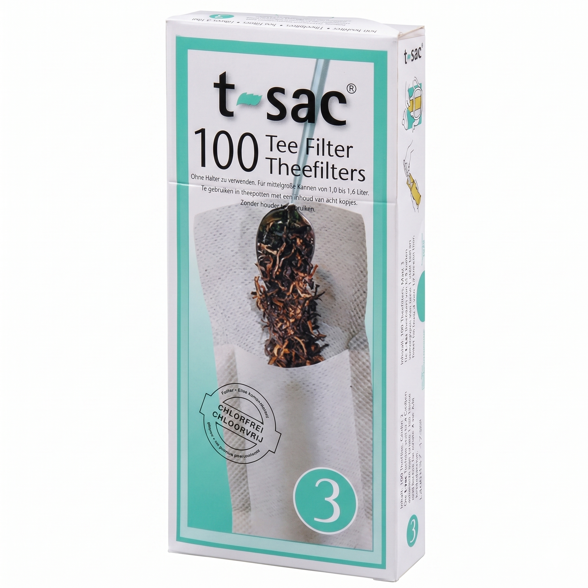 T-Sac Tea Filter Bags, Disposable Tea Infuser, Number 3-Size, 3 to 8-Cup Capacity, Set of 100