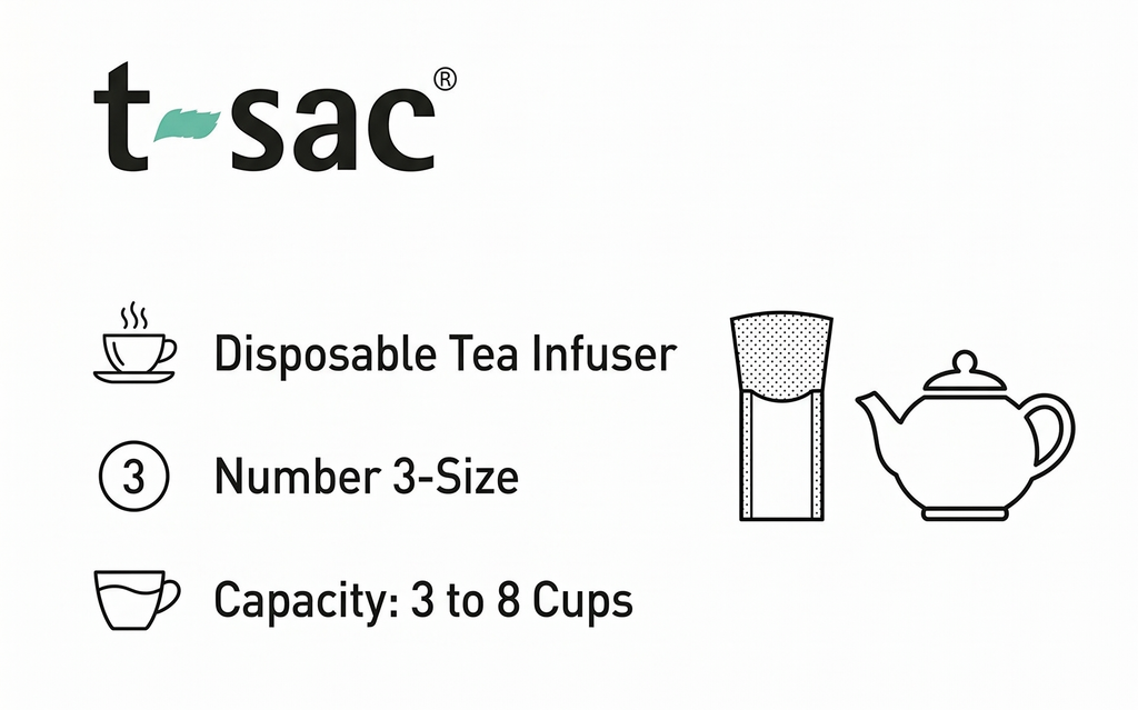 T-Sac Tea Filter Bags, Disposable Tea Infuser, Number 3-Size, 3 to 8-Cup Capacity, Set of 100