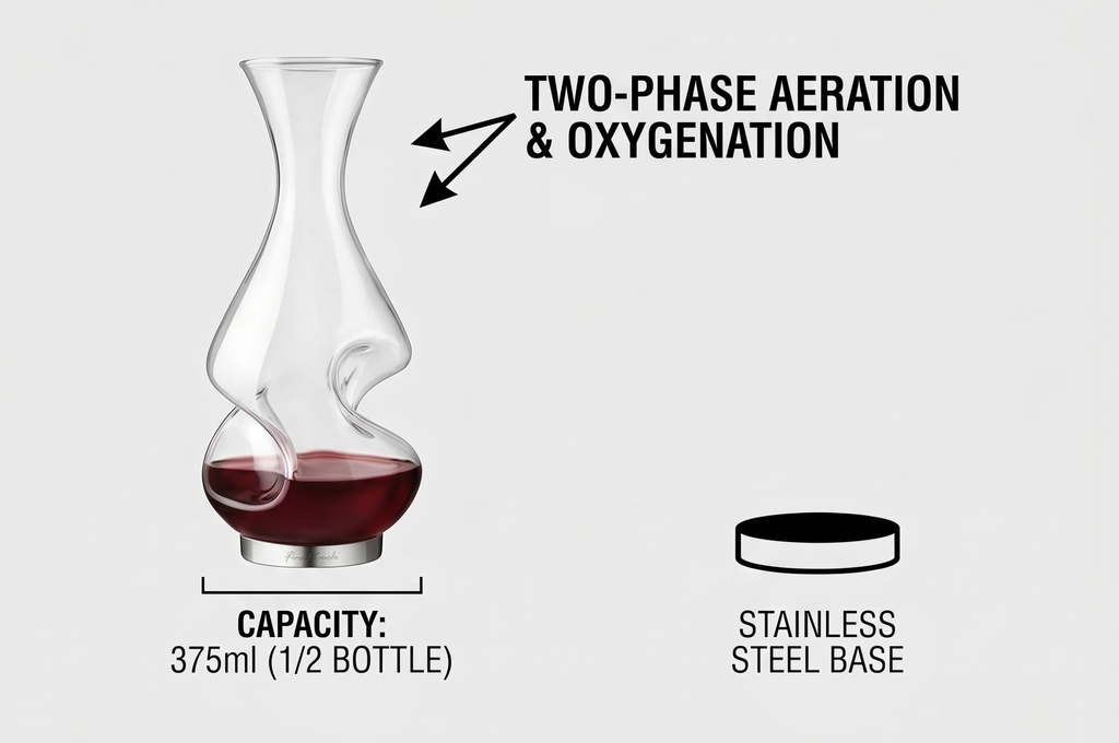 Final Touch Conundrum Wine Decanter Aerator - Superior Aeration & Oxygenation, Two-Phase Aeration Process, Enhances Flavor & Aroma, Elegant Stainless Steel Base, 375ml Capacity (WDA600)