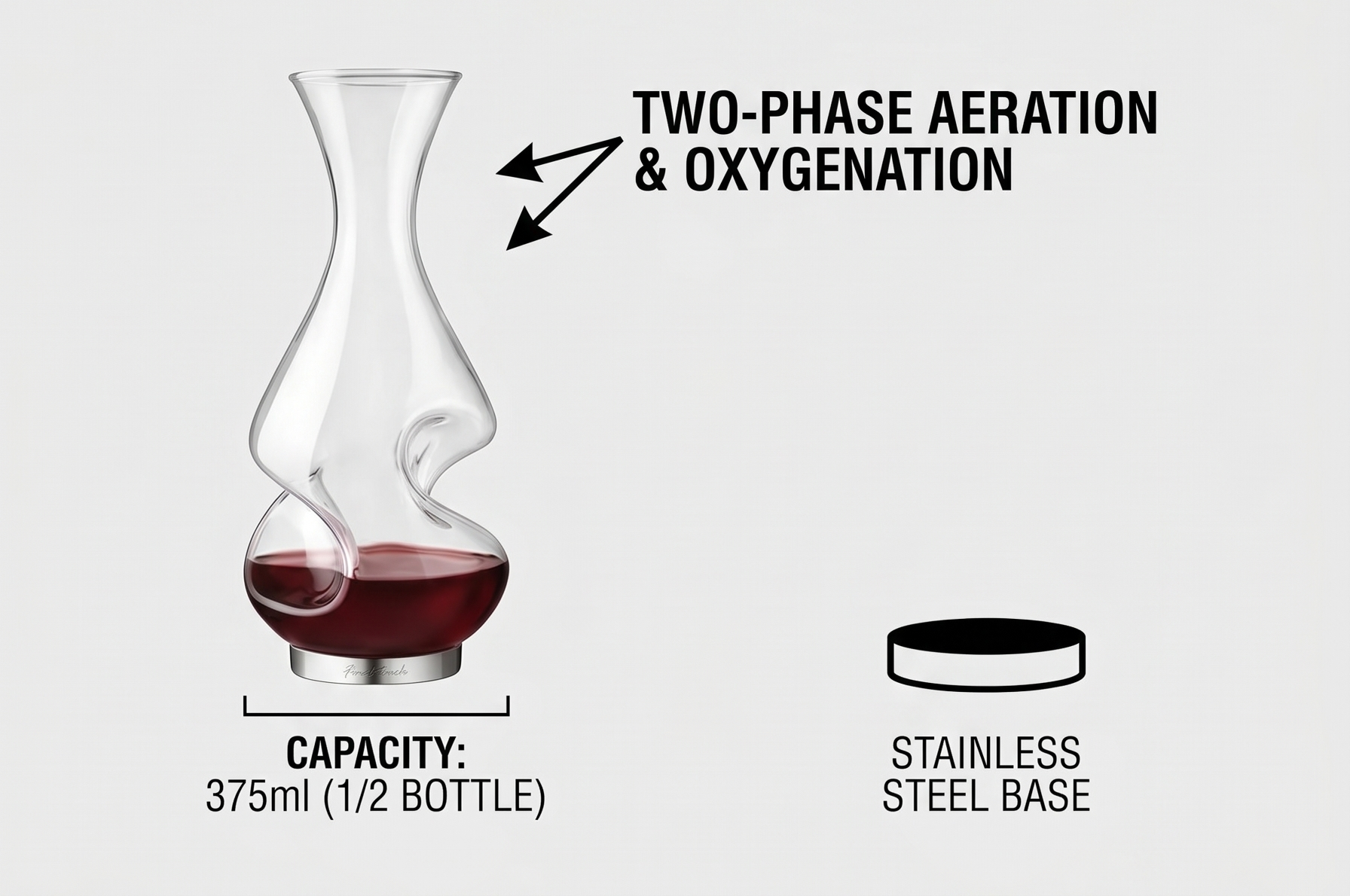 Final Touch Conundrum Wine Decanter Aerator - Superior Aeration & Oxygenation, Two-Phase Aeration Process, Enhances Flavor & Aroma, Elegant Stainless Steel Base, 375ml Capacity (WDA600)