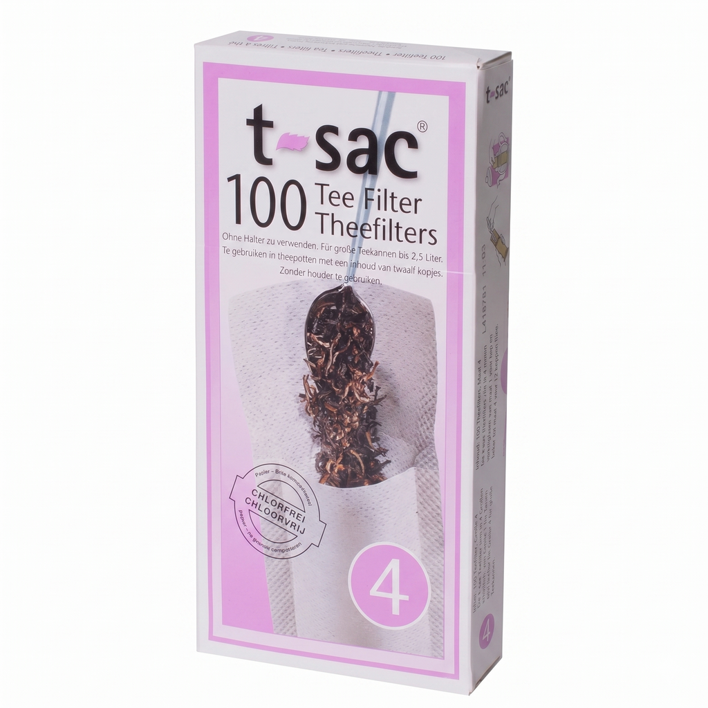 T-Sac Tea Filter Bags, Disposable Tea Infuser, Number 4-Size, 6 to 12-Cup Capacity, Set of 100, White