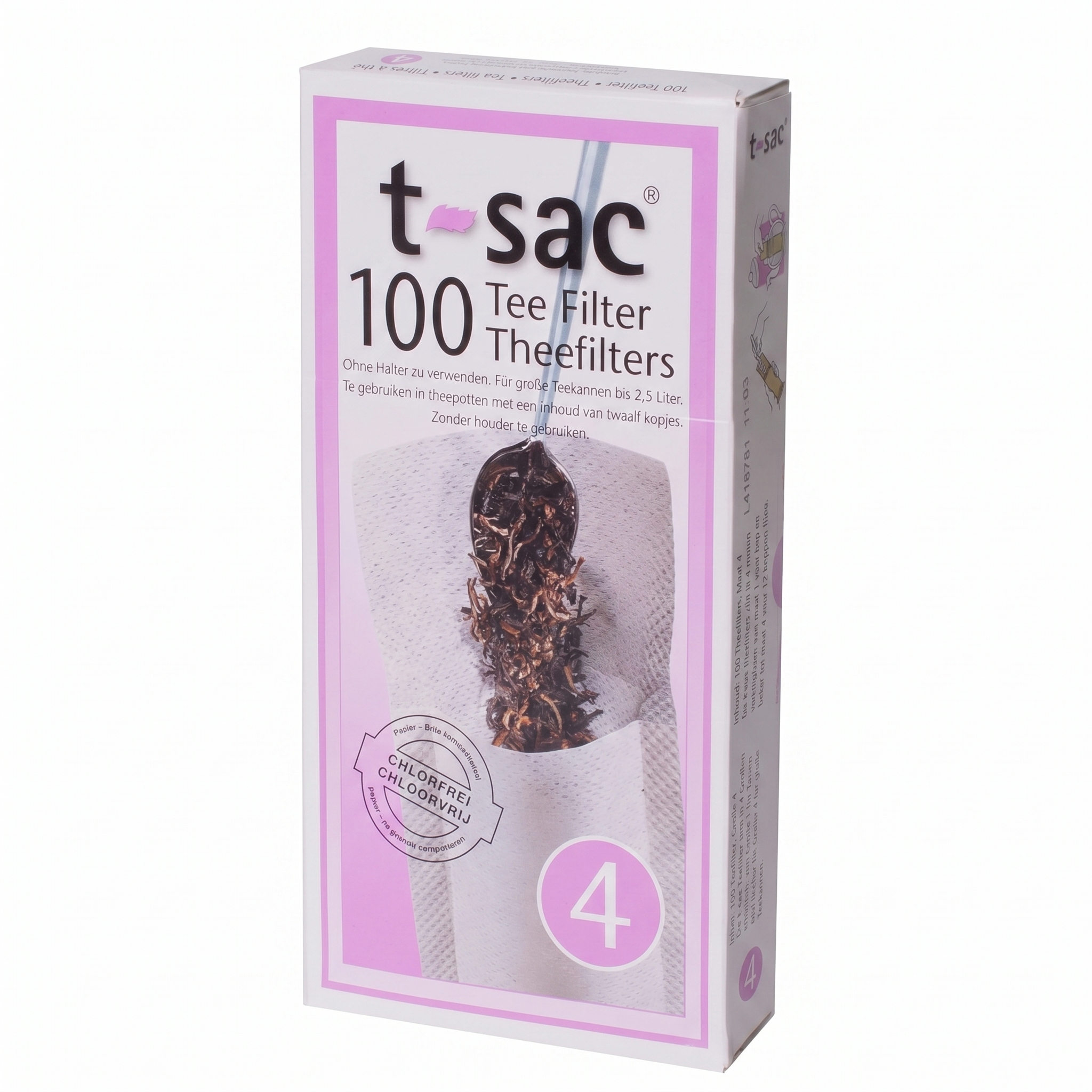 T-Sac Tea Filter Bags, Disposable Tea Infuser, Number 4-Size, 6 to 12-Cup Capacity, Set of 100, White