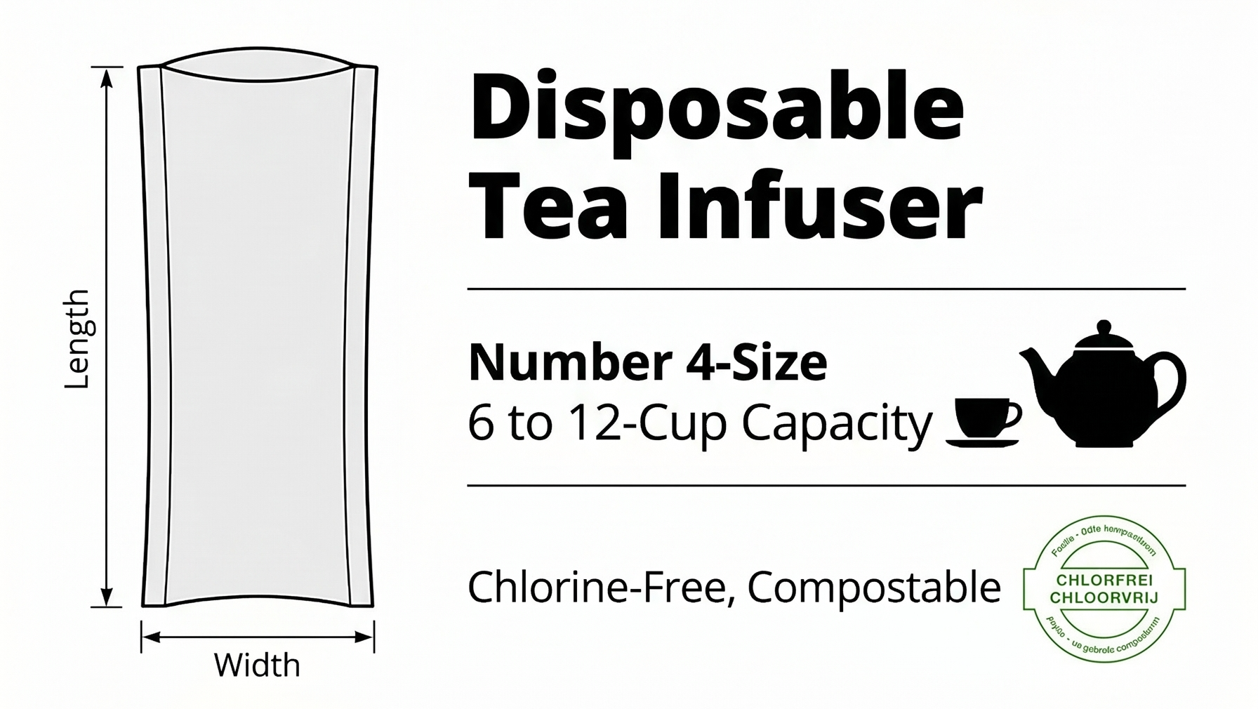 T-Sac Tea Filter Bags, Disposable Tea Infuser, Number 4-Size, 6 to 12-Cup Capacity, Set of 100, White
