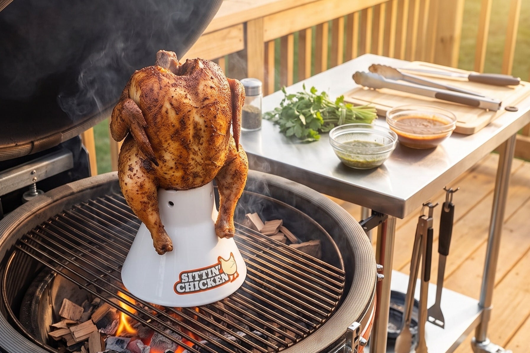 Cook's Choice Sittin' Chicken Ceramic Beer Can Roaster & Steamer - Reusable Vertical Chicken Roaster Stand for Grill, Oven & Smoker - Flavor Infuser for Marinades, Beer & Sauces - Summer BBQ Essential