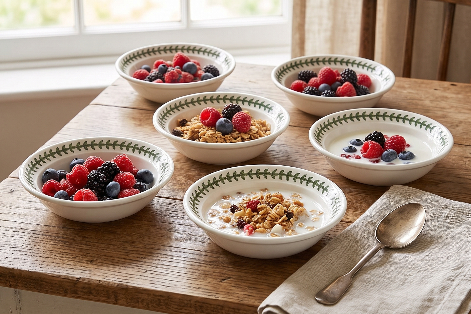 Portmeirion Botanic Garden 6.5" Cereal Bowl - Set of 6 | Assorted Floral Motifs | Fine Earthenware | Chip Resistant Glaze | Dishwasher, Microwave, Freezer, Oven Safe | Made in England