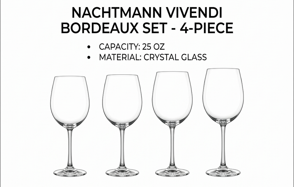 Nachtmann Vivendi 25 oz Bordeaux – 4-Piece Set of Lead-Free Crystal Glasses, Long-Stemmed Design for Red & White Wine, Sophisticated Glassware for Dining, Parties, Entertaining & Gifting