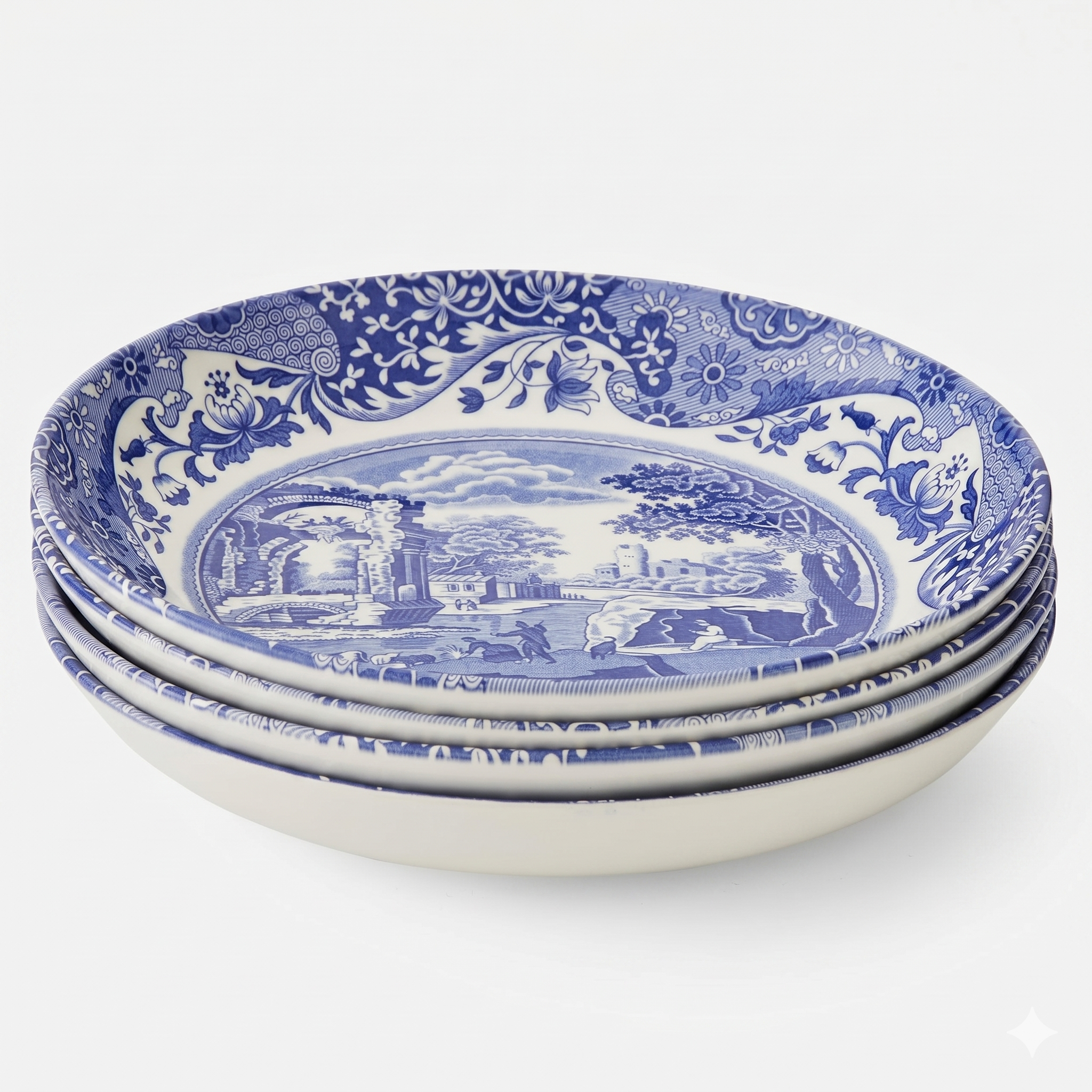 Spode Blue Italian Pasta Bowl, Set of 4 9", White