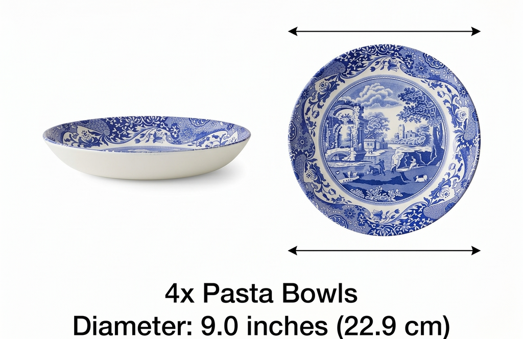 Spode Blue Italian Pasta Bowl, Set of 4 9", White