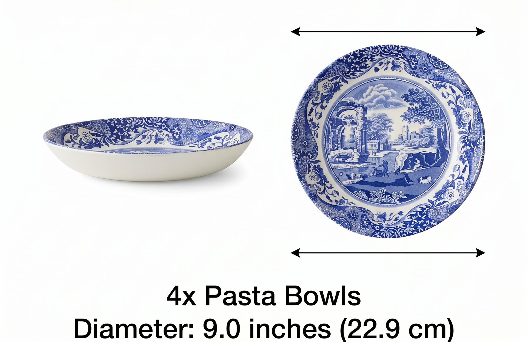 Spode Blue Italian Pasta Bowl, Set of 4 9", White