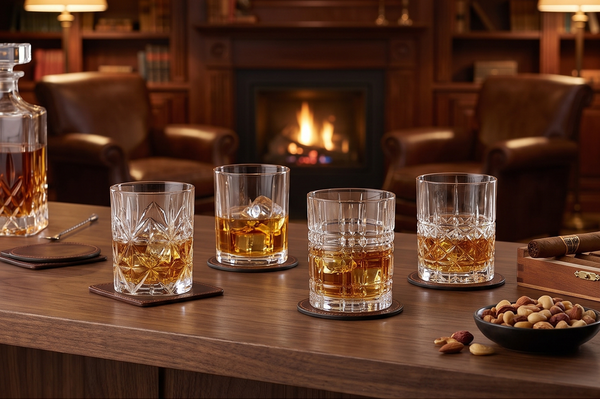 Nachtmann Highland 12-Ounce Whiskey Glass (Set of 4), 4-inch Whiskey Tumbler for Scotch, Rum, Spirits - Classic Barware, Dishwasher Safe Glassware - Classic Collectible Drinkware (Assorted Patterns)