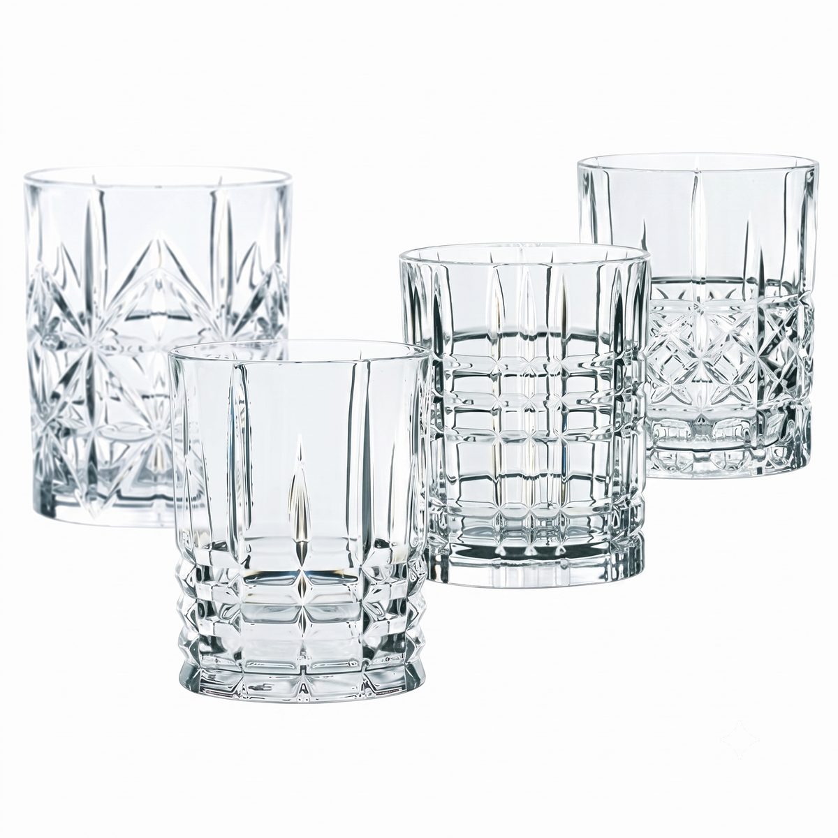Nachtmann Highland 12-Ounce Whiskey Glass (Set of 4), 4-inch Whiskey Tumbler for Scotch, Rum, Spirits - Classic Barware, Dishwasher Safe Glassware - Classic Collectible Drinkware (Assorted Patterns)