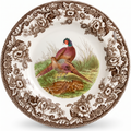 Spode Woodland Pheasant 8" Salad Plate - Rustic Fine Earthenware Dish with Game Bird and British Flowers Border - Made in England, Microwave, Oven, Freezer, Dishwasher Safe - Mix & Match with Delamere