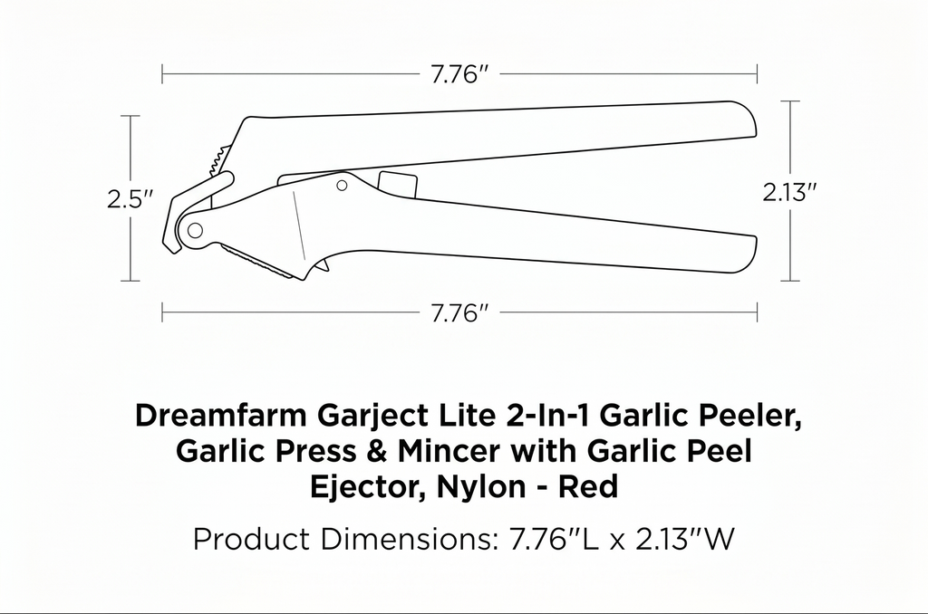 Dreamfarm Garject Lite 2-In-1 Garlic Peeler, Garlic Press & Mincer with Garlic Peel Ejector, Nylon - Red