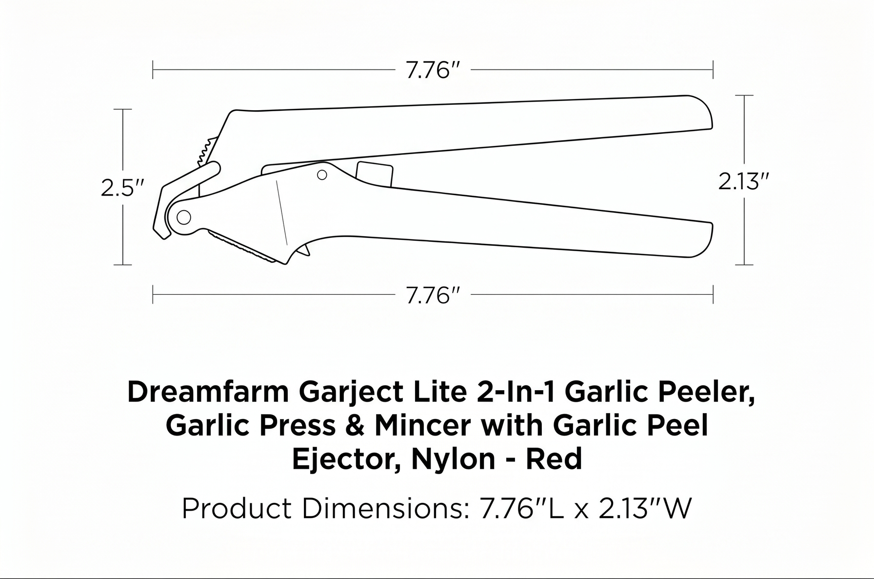 Dreamfarm Garject Lite 2-In-1 Garlic Peeler, Garlic Press & Mincer with Garlic Peel Ejector, Nylon - Red
