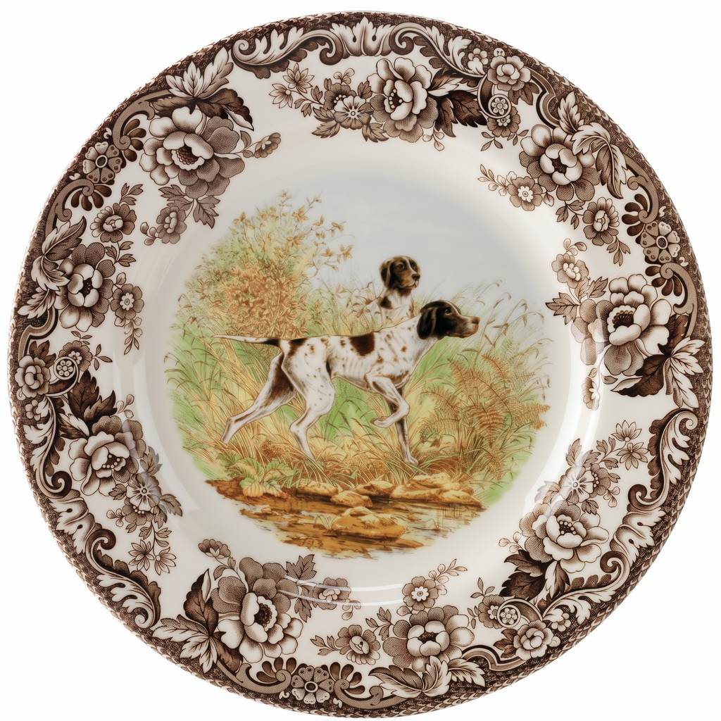 Spode Woodland Hunting Dogs Flat Coated Pointer Dinner Plate