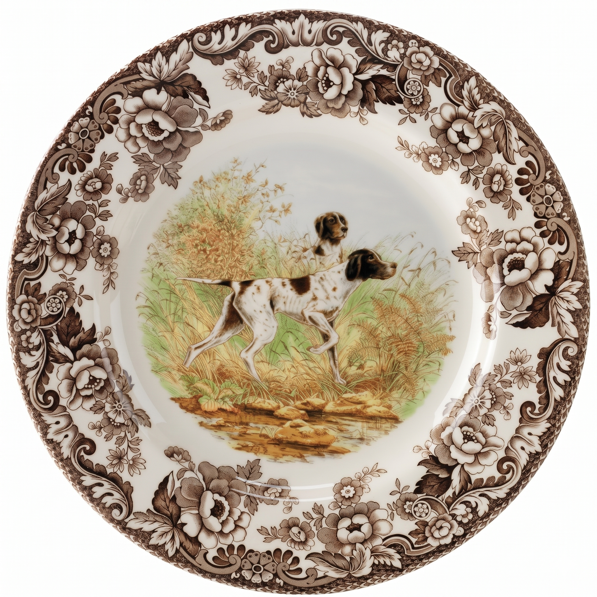 Spode Woodland Hunting Dogs Flat Coated Pointer Dinner Plate