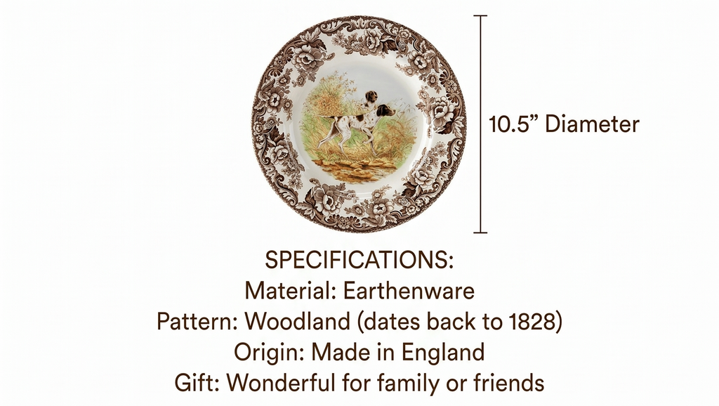 Spode Woodland Hunting Dogs Flat Coated Pointer Dinner Plate