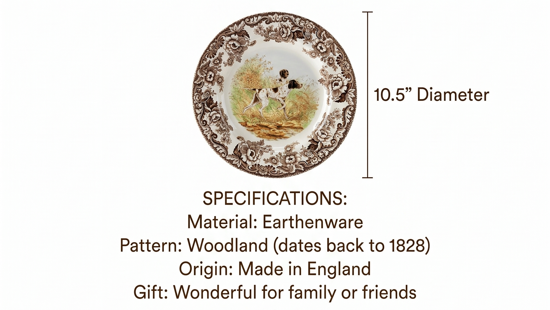 Spode Woodland Hunting Dogs Flat Coated Pointer Dinner Plate