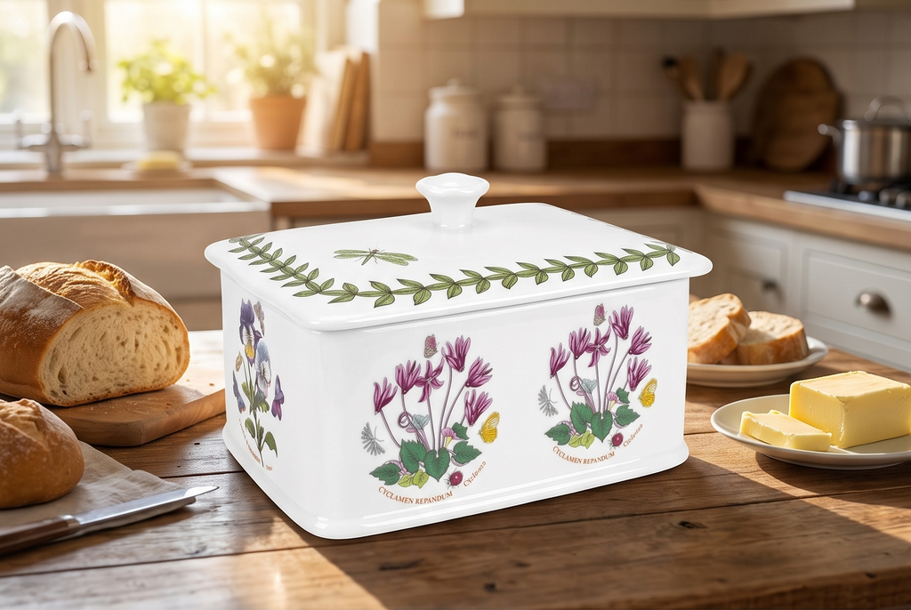 Portmeirion Botanic Garden 6" Butter Keeper with Knob Lid, Assorted Floral Motifs - Porcelain Butter Dish, Dishwasher, Microwave, Warm Oven, Freezer Safe - Elegant Kitchen Storage Solution