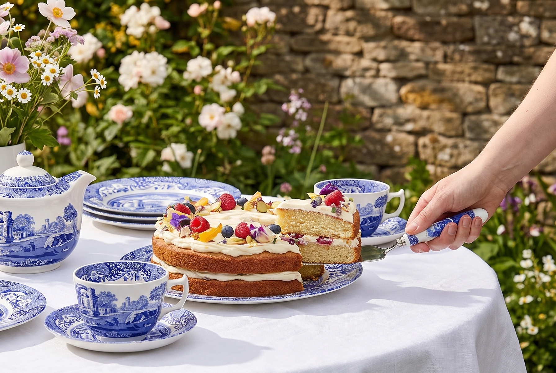 Spode Blue Italian Cake Server - 10 Inch Porcelain Dessert Knife for Slicing Cakes, Pies, Pastries