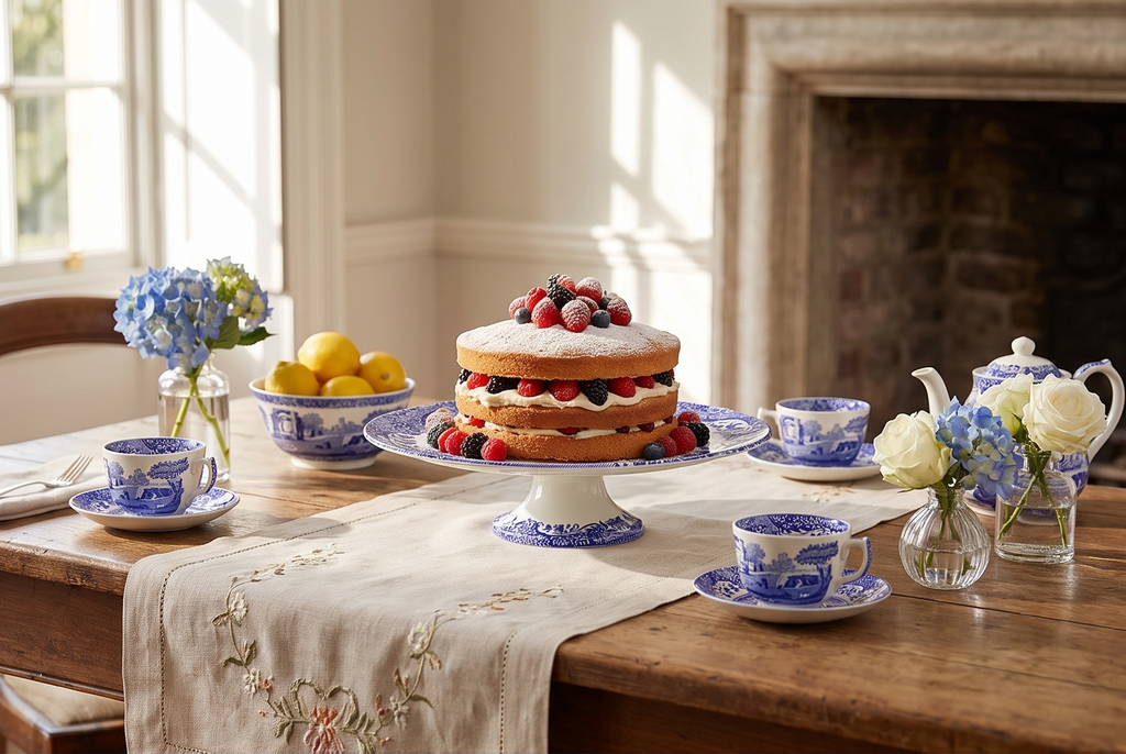 Spode Blue Italian Collection Cake Stand | 10.5 Inch Footed Cake Stand for Parties, Cupcakes, and Dessert Display | Made of Fine Porcelain | Dishwasher Safe