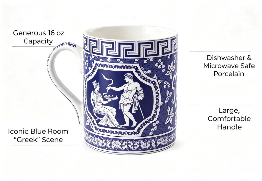 Spode Blue Italian Blue Room 16 oz Porcelain Mug, Dishwasher & Microwave Safe (GREEK)