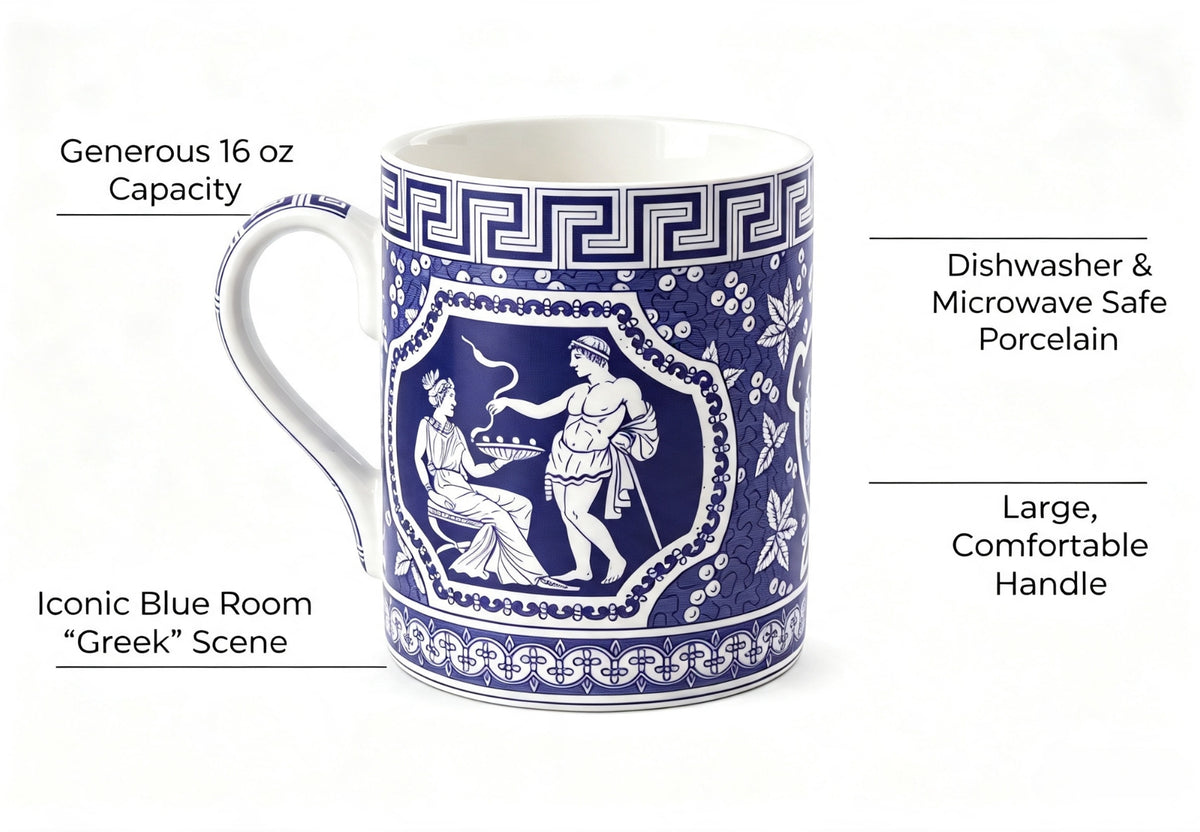 Spode Blue Italian Blue Room 16 oz Porcelain Mug, Dishwasher & Microwave Safe (GREEK)