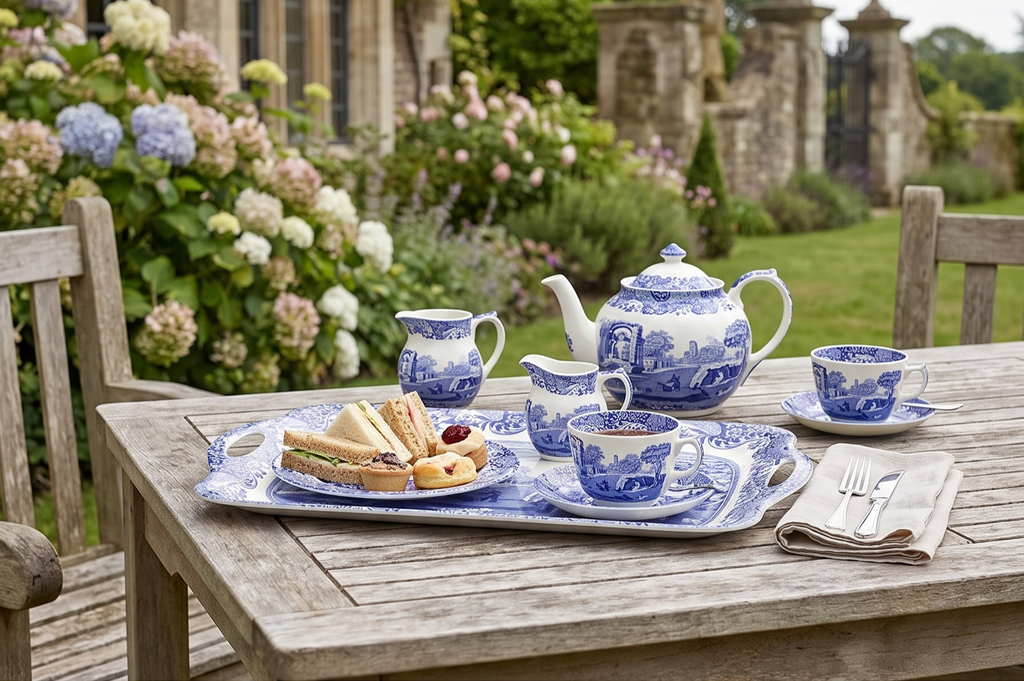 Pimpernel Spode Blue Italian Collection Large Handled Tray | Serving Tray for Lunch, Coffee, or Breakfast | Made of Melamine for Indoor and Outdoor use | Measures 18.9" x 11.6" | Dishwasher Safe
