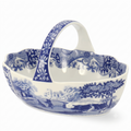 Spode Blue Italian Porcelain Handled Basket with Chip-Resistant Glaze - 6 Inch Decorative Serving Dish for Holiday Gift Giving, Hostess Presentation, Seasonal Table Accents
