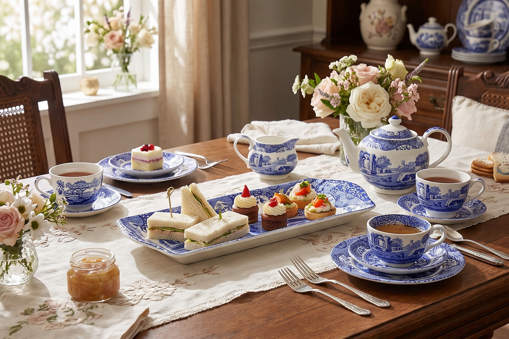Portmeirion Blue Italian Small Tray | Serving Platter for Tea Sandwiches, Desserts, and Appetizers | Porcelain | Measures 9-Inches | Dishwasher Safe (Blue/White)