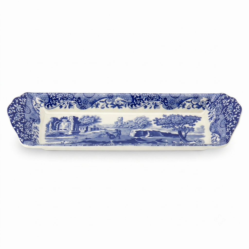 Portmeirion Blue Italian Small Tray | Serving Platter for Tea Sandwiches, Desserts, and Appetizers | Porcelain | Measures 9-Inches | Dishwasher Safe (Blue/White)