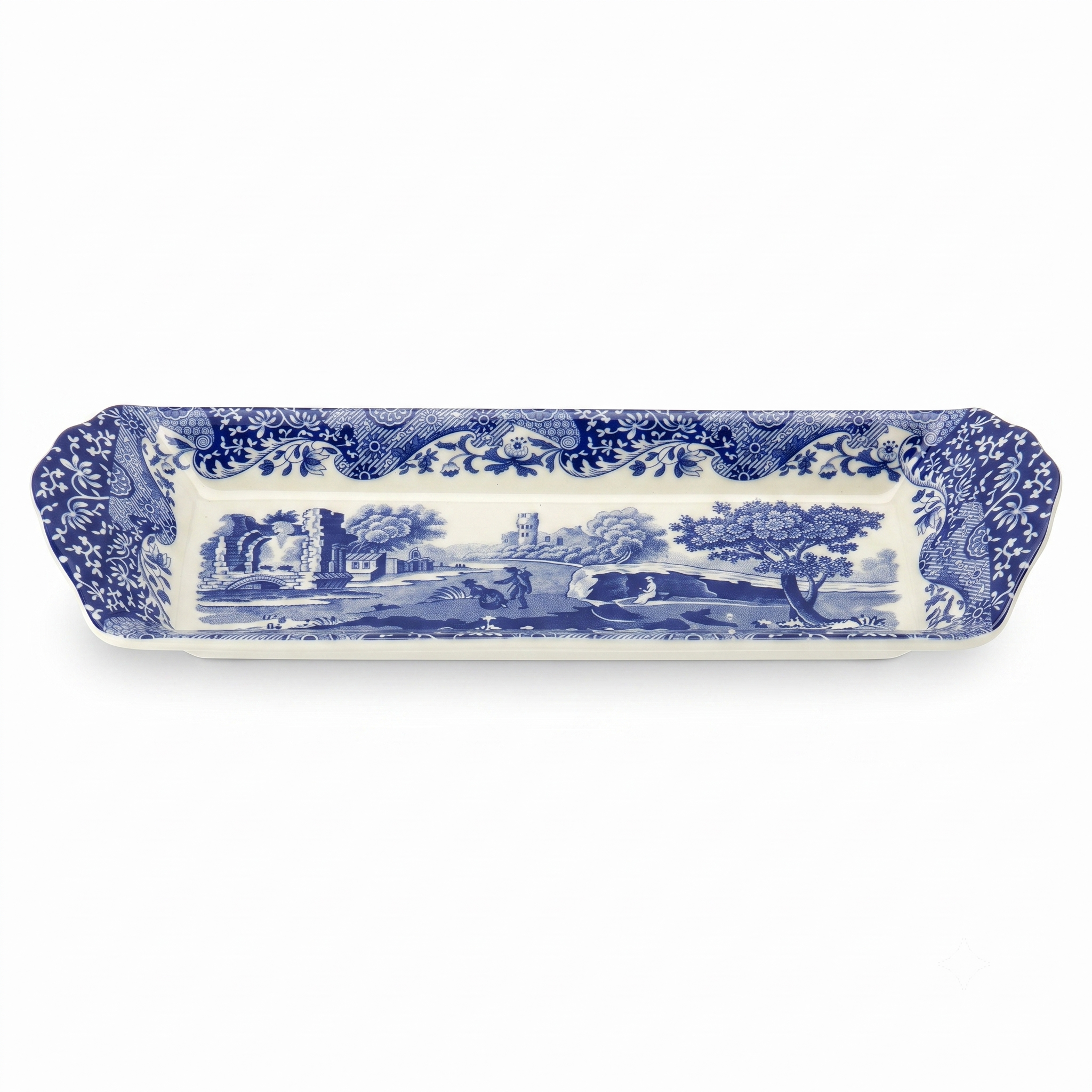 Portmeirion Blue Italian Small Tray | Serving Platter for Tea Sandwiches, Desserts, and Appetizers | Porcelain | Measures 9-Inches | Dishwasher Safe (Blue/White)