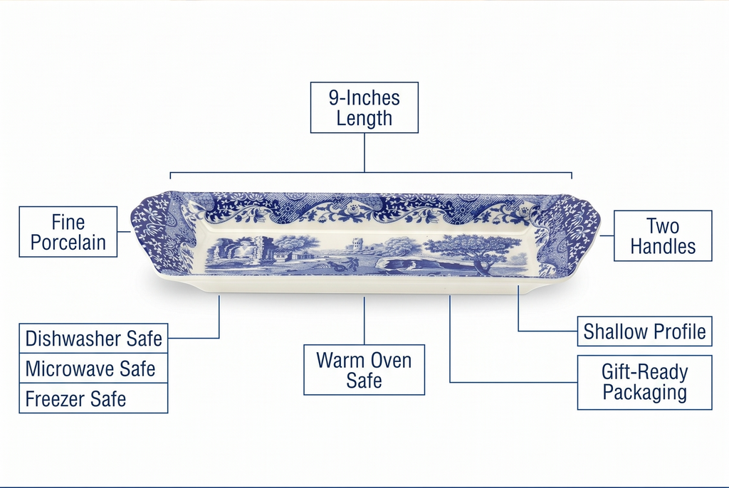 Portmeirion Blue Italian Small Tray | Serving Platter for Tea Sandwiches, Desserts, and Appetizers | Porcelain | Measures 9-Inches | Dishwasher Safe (Blue/White)