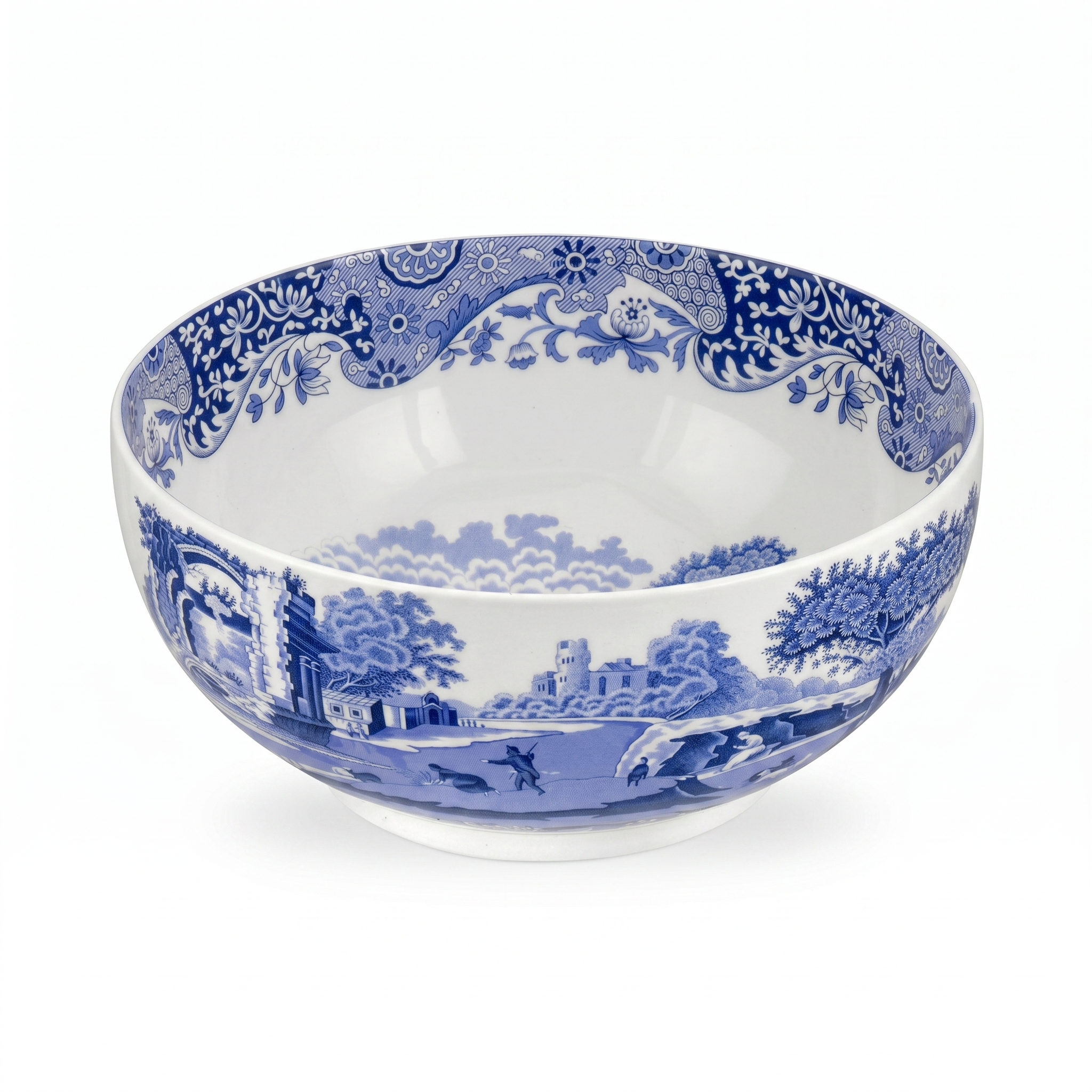 Spode Blue Italian Deep Round Bowl | 10.75 Inch Porcelain Serving Bowl for Salad | Fruit Display Dish for Kitchen Counter | Microwave and Dishwasher Safe | Made in England