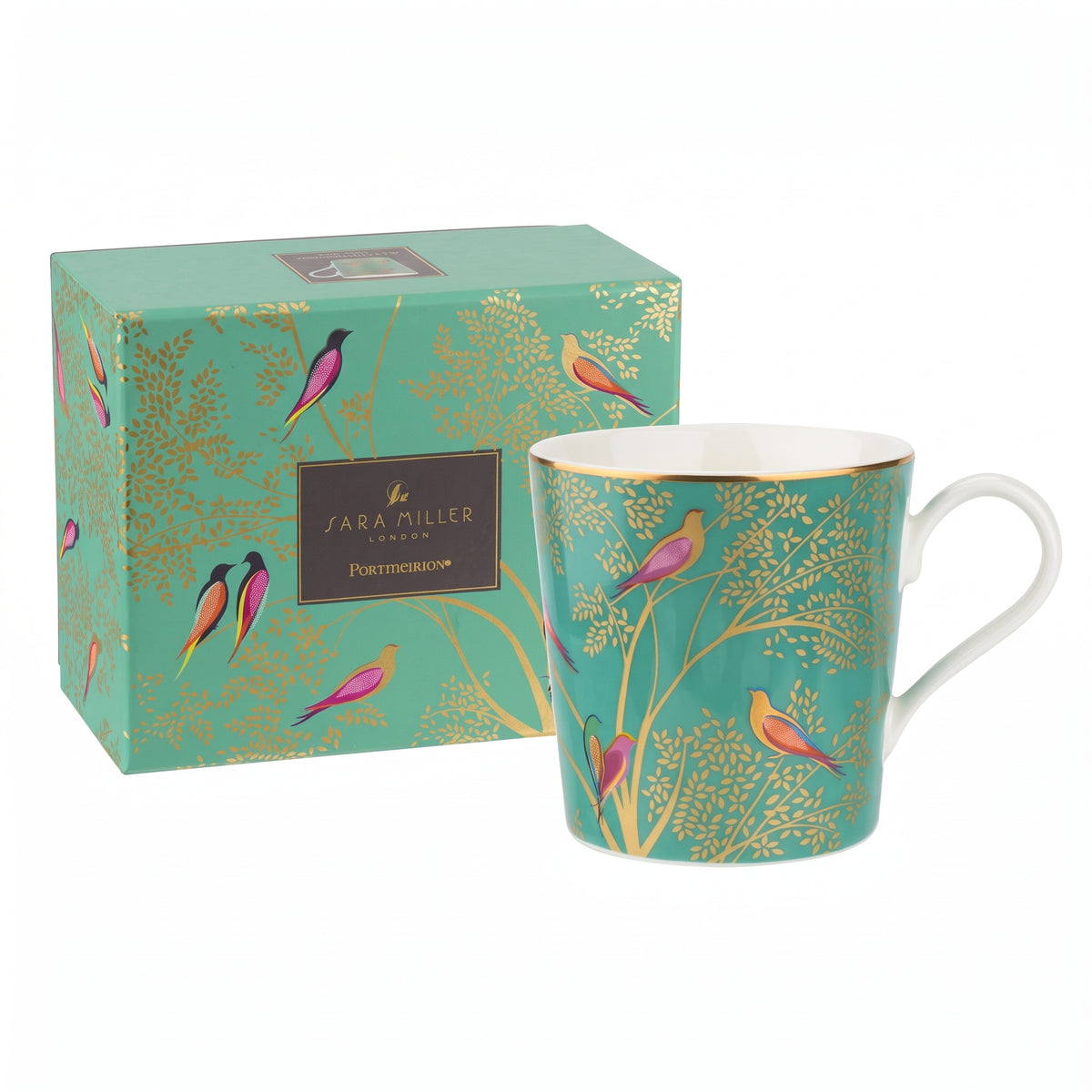 Portmeirion Sara Miller London Chelsea Mug, Green | 12 Oz Cup for Drinking Tea, Coffee, and Hot Cocoa | Made from Fine China with Gold Detail | Handwash Only