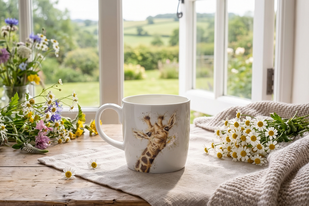 Royal Worcester Wrendale Designs Lofty Mug | 14 Ounce Large Coffee Mug with Giraffe Design | Made from Fine Bone China | Microwave and Dishwasher Safe
