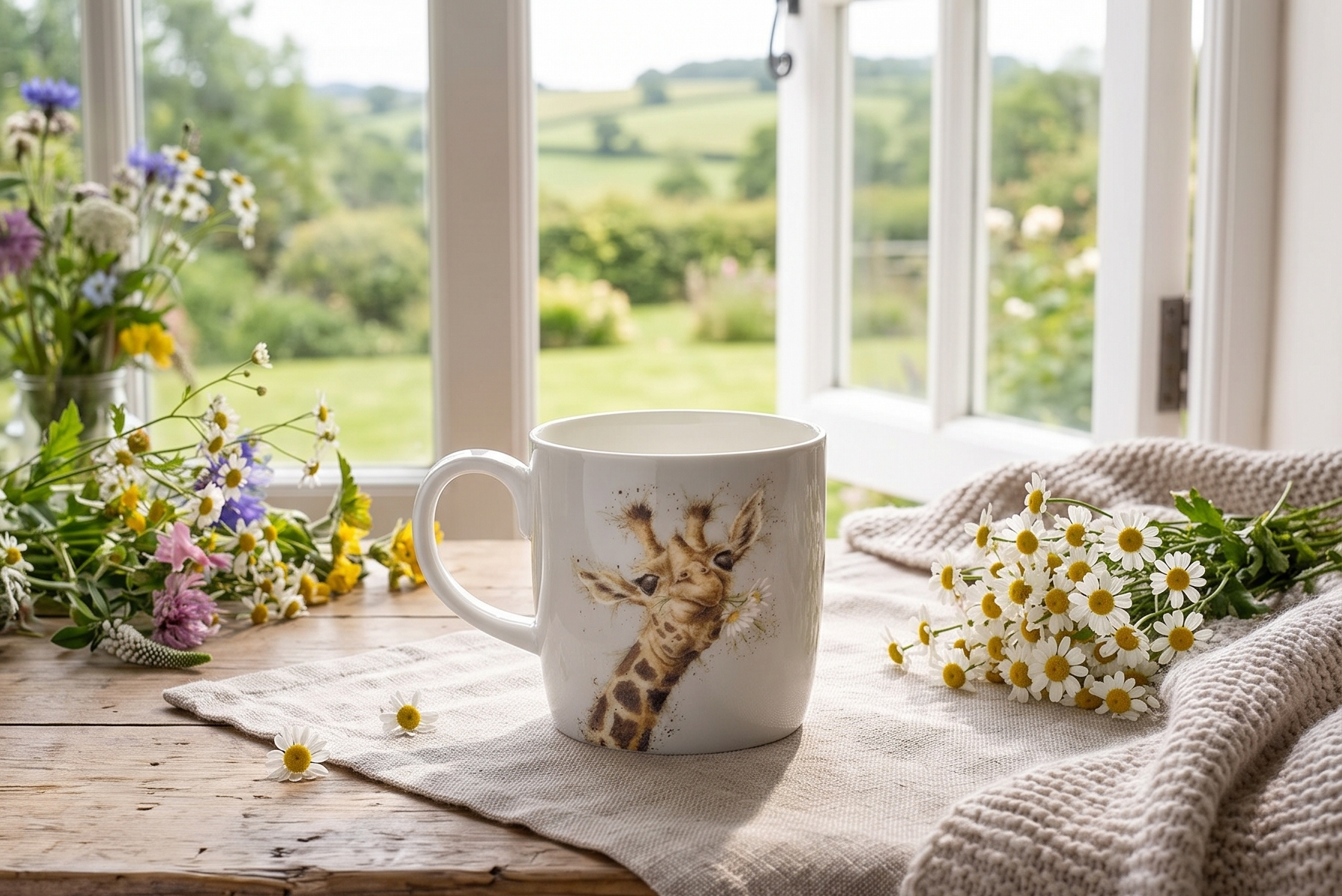 Royal Worcester Wrendale Designs Lofty Mug | 14 Ounce Large Coffee Mug with Giraffe Design | Made from Fine Bone China | Microwave and Dishwasher Safe